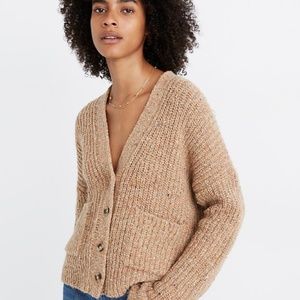 Madewell Speckled Rib Cardigan Sweater in Tan